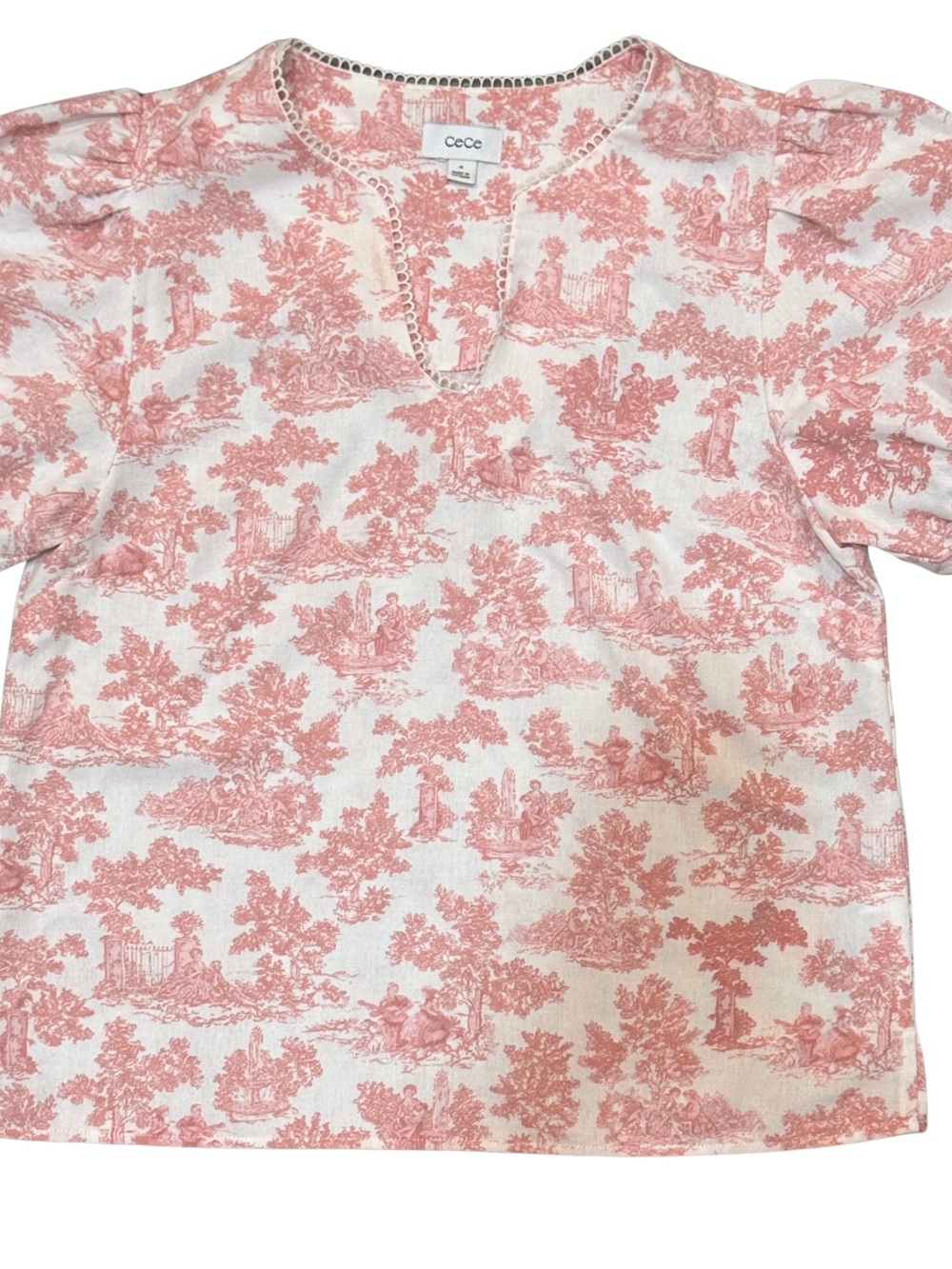 CeCe Women’s Pink Toile Print Puff Sleeved Top